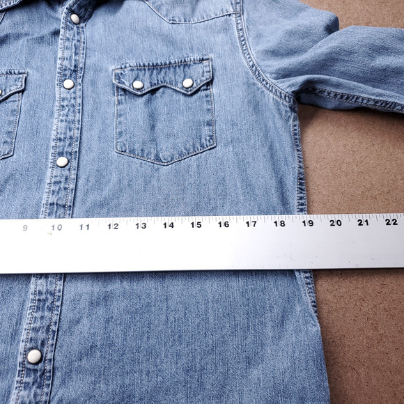 ZARA 1975 Chambray Shirt Men M Blue Pearl Snaps Long Sleeve Western Streetwear - Picture 6 of 13